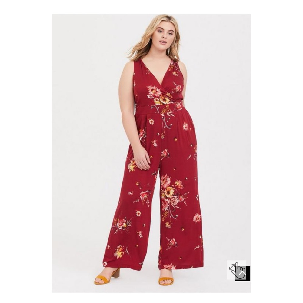 Torrid Red Floral Challis Jumpsuit Sz.3